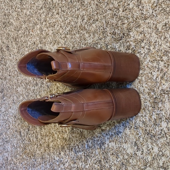 Antonio Melani Leather Tan Camel Ankle Boots Heeled Booties 8.5 Chunky Heel Zip - Picture 3 of 6